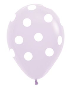 Sempertex 11 Inch White Dots on Pastel Matte Lilac Latex Balloons Bag of 50 [53336PL]