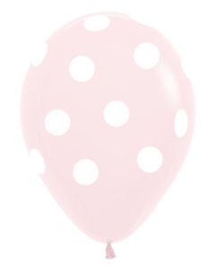 Sempertex 11 Inch White Dots on Pastel Matte Pink Latex Balloons Bag of 50 [53336PP]