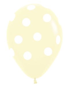 Sempertex 11 Inch White Dots on Pastel Matte Yellow Latex Balloons Bag of 50 [53336PY]