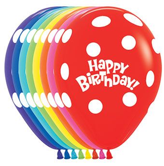 Sempertex 11 Inch Happy Birthday White Dots Assortment Latex Balloons Bag of 50 [53339]