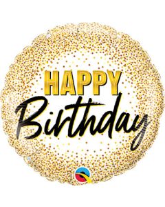 Happy Birthday Gold Glitter Dots 18 Inch Foil Mylar Balloon [88019]