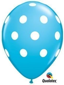 Qualatex Robins Egg Blue with White Big Polka Dots 11 inch Latex Balloons 50 Count [37224]