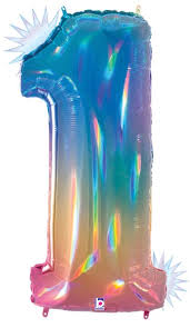 Megaloon Number 1 Opal Rainbow 34 Inch  Foil Mylar Balloon [15841RW]