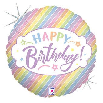 Pastel Holographic Happy Birthday 18 Inch Foil Mylar Balloon [36961]
