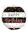 Black and White Stripes Rose Gold Dots Holographic Happy Birthday 18 Inch Foil Mylar Balloon [36706]