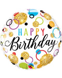 Happy Birthday Glitter Dots 18 Inch Foil Mylar Balloon [57290]