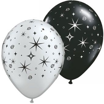 Qualatex Sparkles & Swirls Assorted Silver and Black 11 Inch Latex Balloons Bag of 50 [12579]