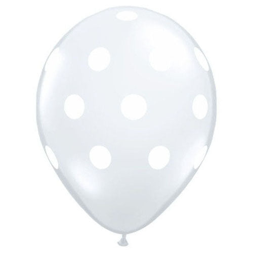 Qualatex Clear with White Big Polka Dots 11 inch Latex Balloons 50 Count [37227]
