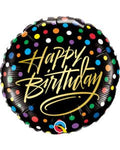 Happy Birthday Gold Script & Dots 18 Inch Foil Mylar Balloon [57293]