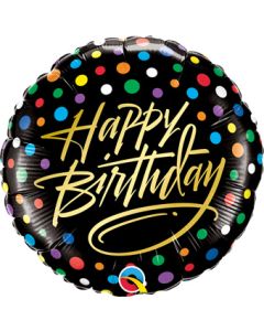 Happy Birthday Gold Script & Dots 18 Inch Foil Mylar Balloon [57293]
