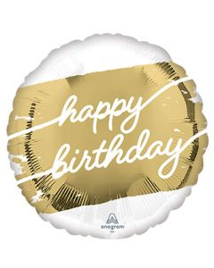 Golden Happy Birthday 18 Inch Foil Mylar Balloon [45349]