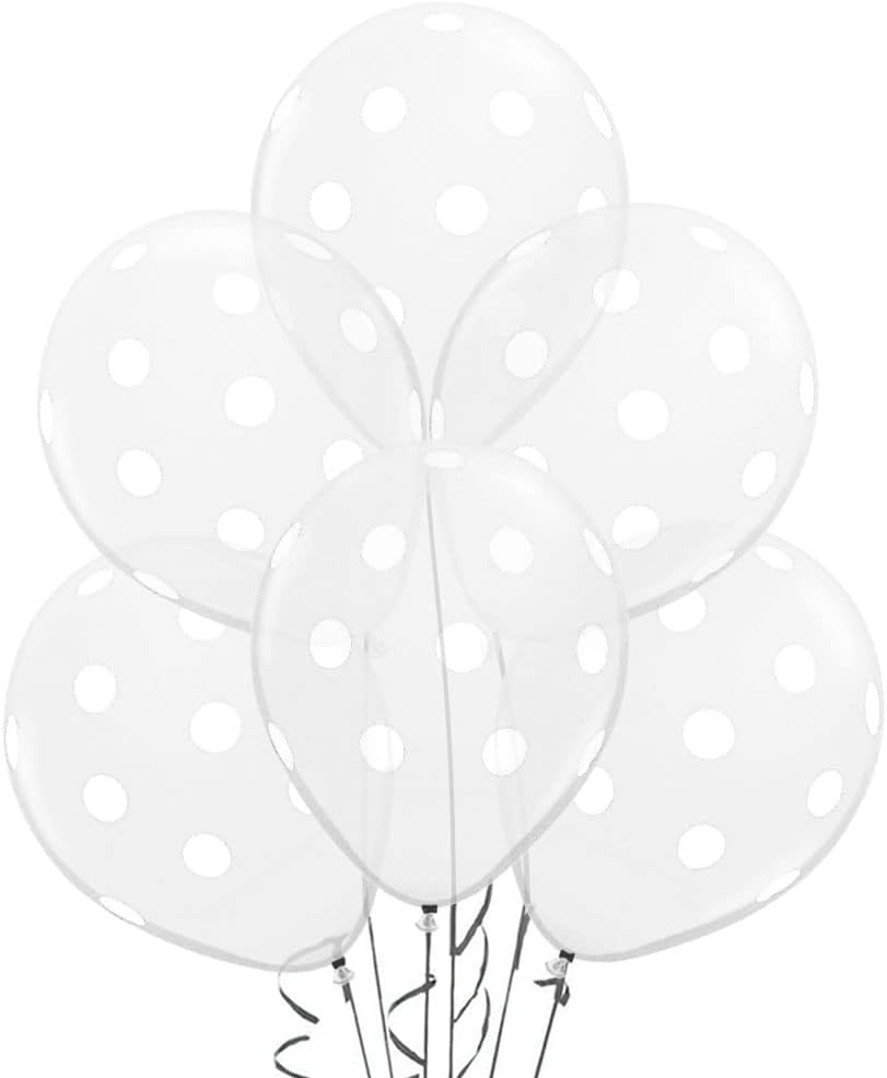 Clear with White Polka Dots Latex Balloons 12 Pack [37227-12]