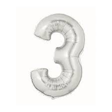 Megaloon Number 3 Silver 40 Inch  Foil Mylar Balloon [15843S]