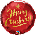 Merry Christmas Gold Script Red  18 Inch Mylar Balloon - Christmas Theme Balloon - 1 Pack NOT INFLATED [89844]