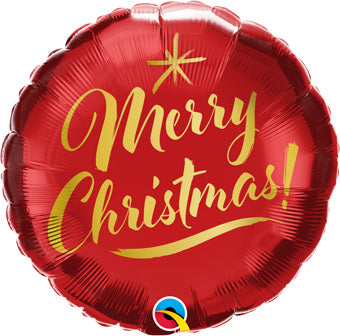 Merry Christmas Gold Script Red  18 Inch Mylar Balloon - Christmas Theme Balloon - 1 Pack NOT INFLATED [89844]