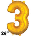 Number 3 Jumbo Balloon Gold 26 Inch Foil Mylar Balloon [36556]