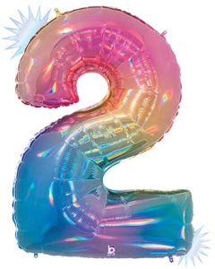 Megaloon Number 2 Opal Rainbow 34 Inch  Foil Mylar Balloon [15842RW]