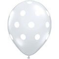 Qualatex Big Polka Dot 16 Inch Latex Balloons Clear with White Dots Bag of 50 [27495]