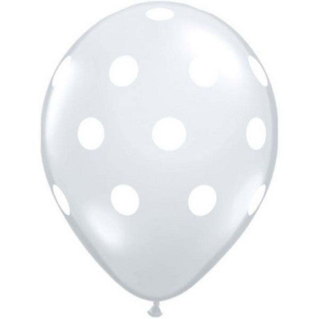 Qualatex Big Polka Dot 16 Inch Latex Balloons Clear with White Dots Bag of 50 [27495]