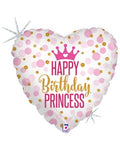 Happy Birthday Princess Glitter Heart Shape 18 Inch Foil Mylar Balloon [36700]