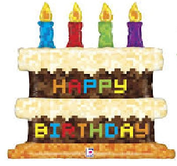 Pixel Birthday Cake  30 Inch Foil Mylar Balloon [35556]