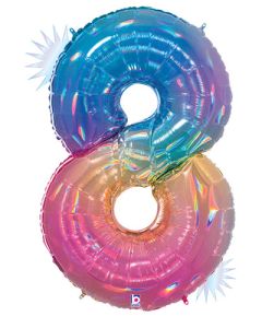 Megaloon Number 8 Opal Rainbow 34 Inch  Foil Mylar Balloon [15848RW]