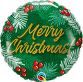 Merry Christmas Greens & Berries  18 Inch Mylar Balloon - Christmas Theme Balloon - 1 Pack NOT INFLATED [89851]