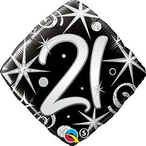 21 Elegant Sparkles & Swirls Diamond Twenty-first birthday 18 Inch Mylar Balloon [29995]