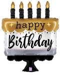 Happy Birthday Silver & Black Cake 28 Inch Foil Mylar Balloon [25281]
