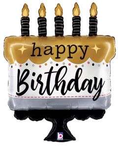 Happy Birthday Silver & Black Cake 28 Inch Foil Mylar Balloon [25281]