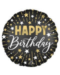 Black Silver Gold Happy Birthday 18 Inch Foil Mylar Balloon [46344]