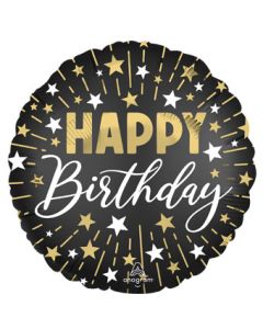 Black Silver Gold Happy Birthday 18 Inch Foil Mylar Balloon [46344]