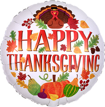 Thanksgiving  18 Inch Mylar Balloon - Fall Theme Balloon - 1 Pack NOT INFLATED [38160]