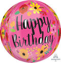 ORBZ Happy Birthday Pink Floral 15 Inch Clear Foil Balloon [35566]