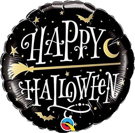 Qualatex  Happy Halloween Golden Broomstick 18 Inch Foil Mylar Balloon [58155] [58155]
