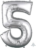 Number 5 Silver 34 Inch  Foil Mylar Balloon [27985]