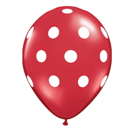 Red with White Big Polka Dots 11 inch Latex Balloons 50 Count by Qualatex [37208]