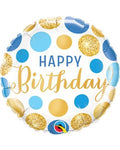 Qualatex Birthday Blue and Gold Dots 18 Inch Foil Mylar Balloon [18869]