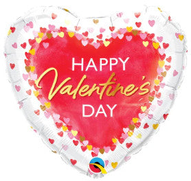 Qualatex Happy Valentine's Day Watercolor Hearts 18 Inch Heart Shaped Foil Mylar Balloon [20946]