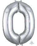 Number 0 Silver 35 Inch Foil Mylar Balloon [27980]