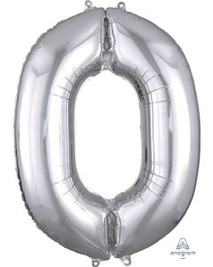 Number 0 Silver 35 Inch Foil Mylar Balloon [27980]