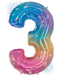 Megaloon Number 3 Opal Rainbow 34 Inch  Foil Mylar Balloon [15843RW]
