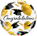 Qualatex Congratulations Gold Balloons & Grad Caps 18 Inch Foil Mylar Balloon [82279]