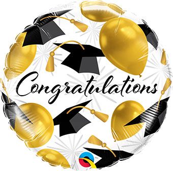 Qualatex Congratulations Gold Balloons & Grad Caps 18 Inch Foil Mylar Balloon [82279]