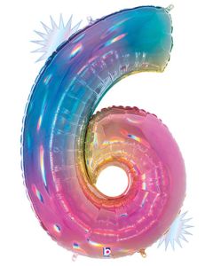 Megaloon Number 6 Opal Rainbow 34 Inch  Foil Mylar Balloon [15846RW]
