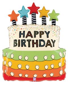 Happy Birthday Candle Star Birthday Cake 26 Inch Foil Mylar Balloon [25212]
