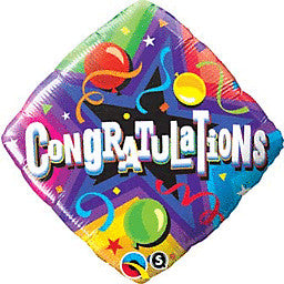 Qualatex Congratulations Party Time Diamond Shape 18 Inch Foil Mylar Balloon [34436]