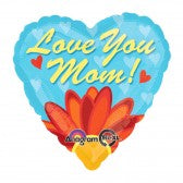 Love You Mom Jumbo Heart Shaped 28 Inch Foil Mylar Balloon [28179]