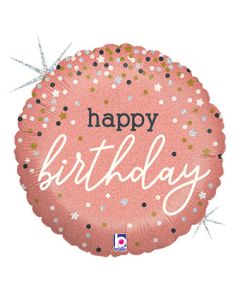 Happy Birthday Confetti Rose Gold 18 Inch Foil Mylar Balloon [36985]