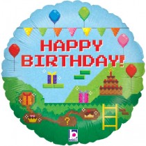 Pixel Birthday Happy Birthday 18 Inch Foil Mylar Balloon [36556]